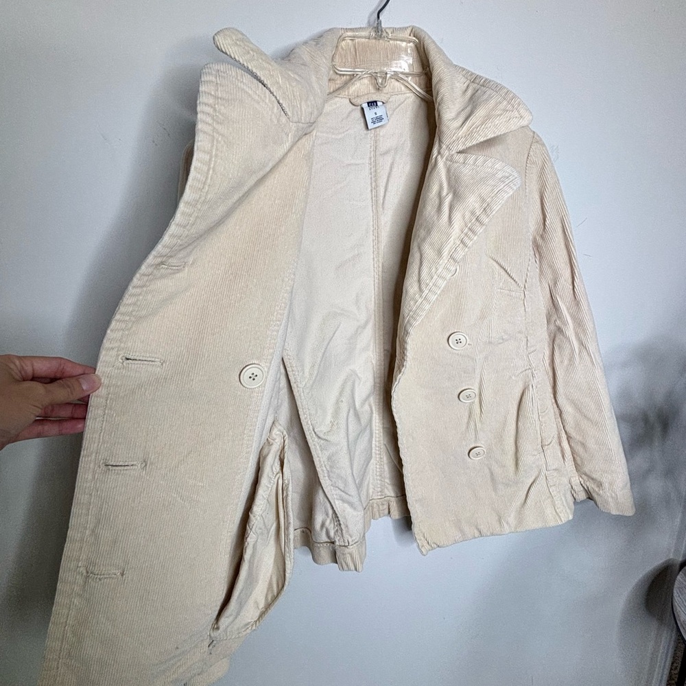 BN9 GAP Beige Corduroy Jacket Double-Breasted Pea Coat Women Small‎ - Picture 5 of 11